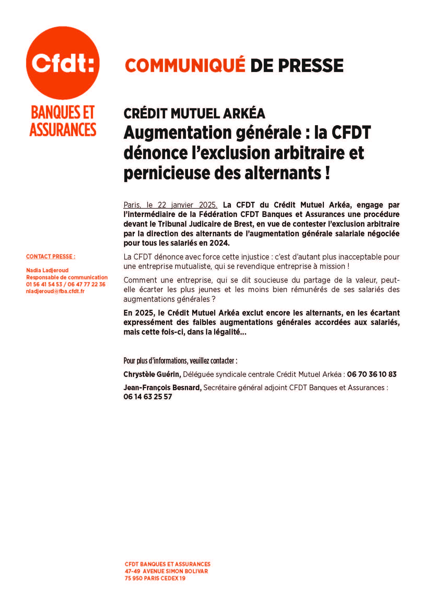 CP_CFDT Banques et Assurances_Crédit Mutuel Arkea_220125